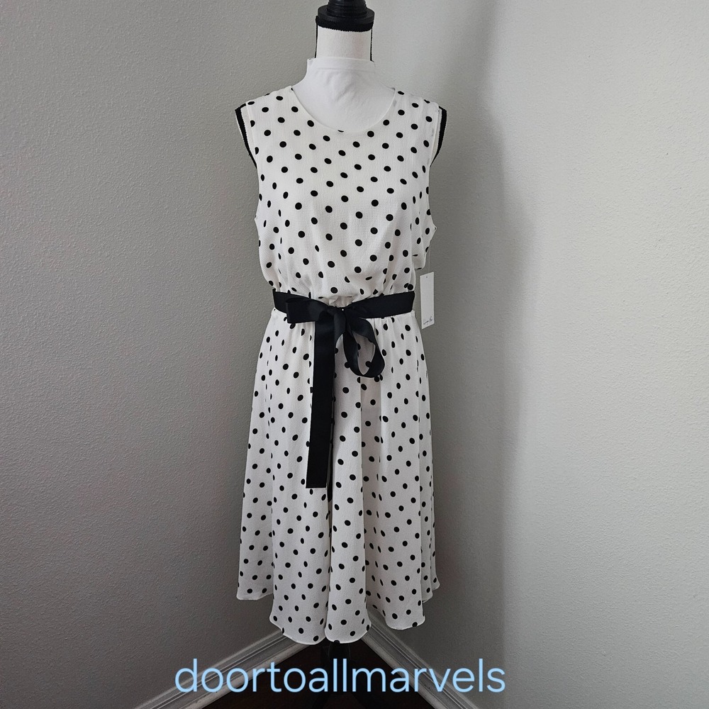 Harper Rose Dress Midi Polka‎ Dot Belt Pretty-Woman sz 12 NWT Parisian Old Money